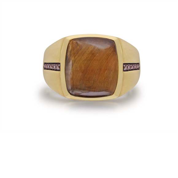 Yellow Tiger Eye Stone Champagne Diamond Ring